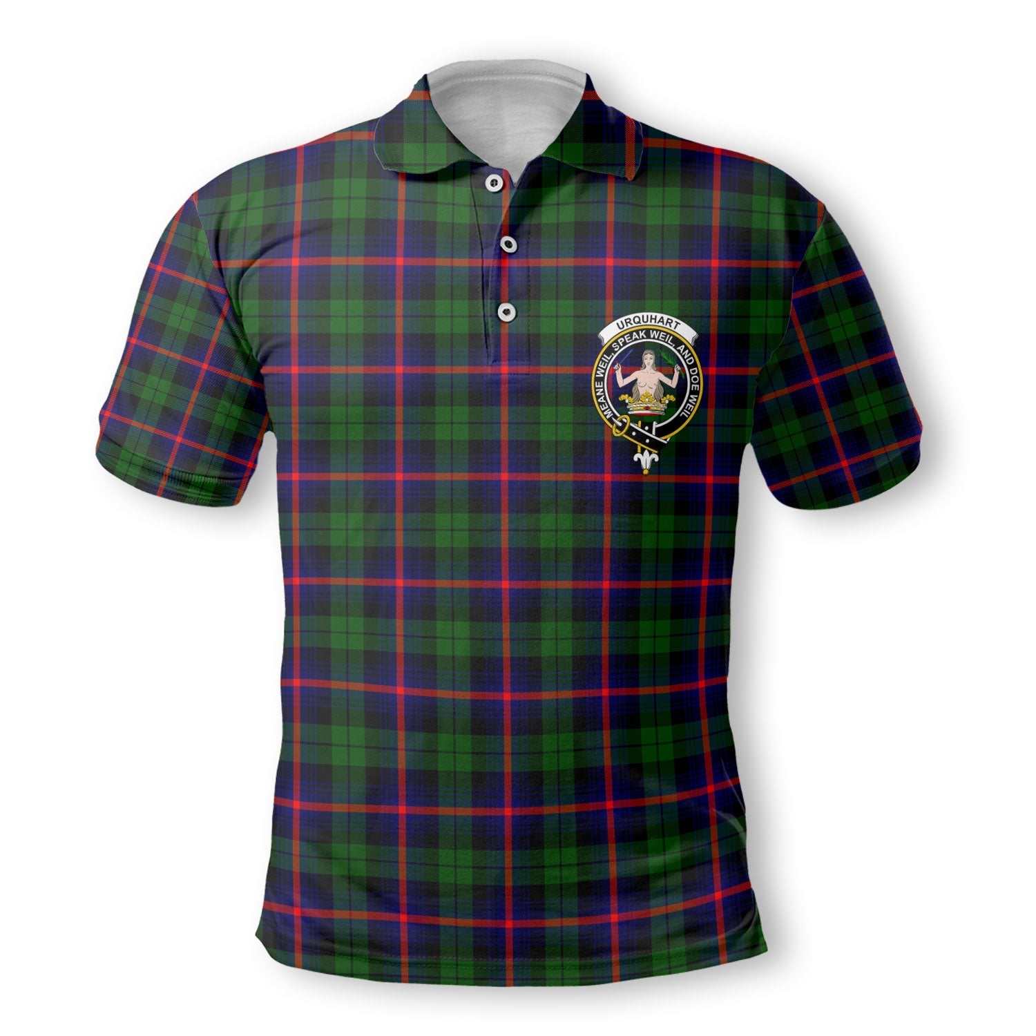 Clan Urquhart Tartan Golf Men Polo Shirt Crest And Plaid Basic Style
