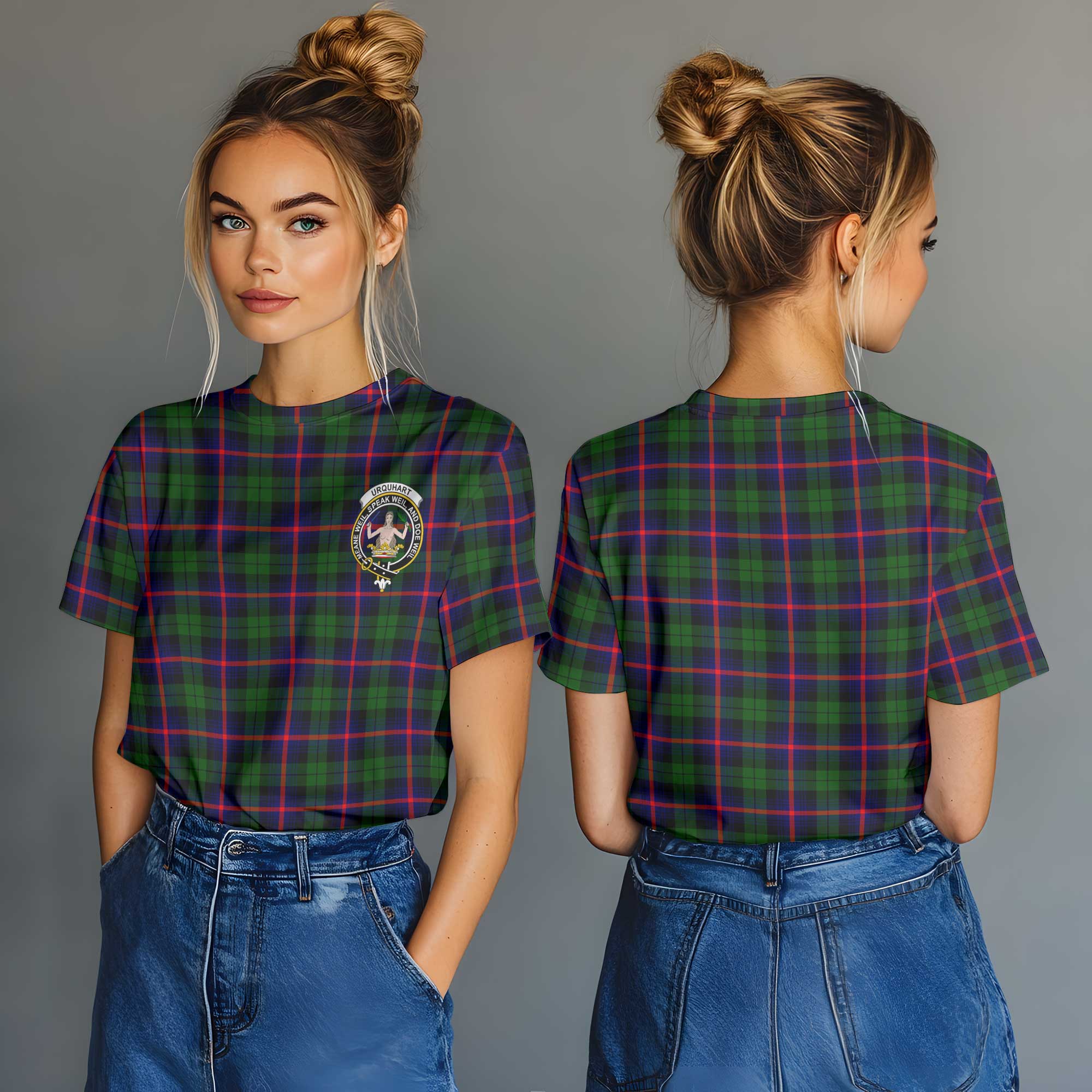 Clan Urquhart Tartan Women T Shirt Crest And Plaid Basic Style