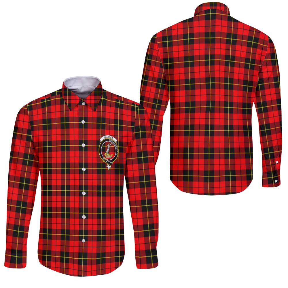 Clan Wallace Tartan Long Sleeve Button Shirt Crest And Plaid Basic Style
