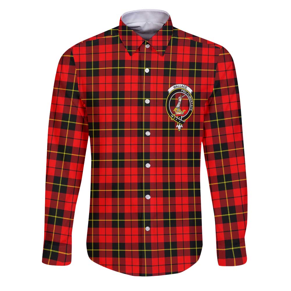 Clan Wallace Tartan Long Sleeve Button Shirt Crest And Plaid Basic Style