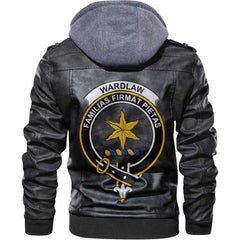 Clan Wardlaw Tartan Zip Leather Jacket Crest And Plaid Basic Style