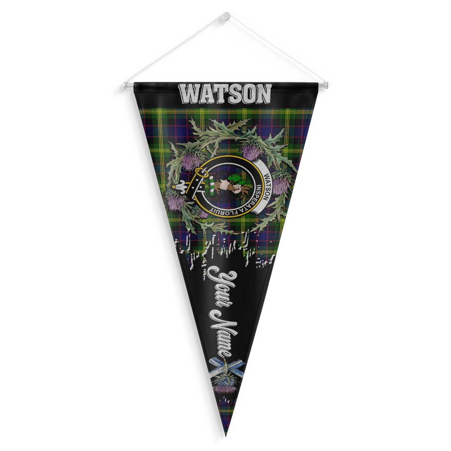 Clan Watson Tartan Felt Pennant Crest And Plaid Basic Style