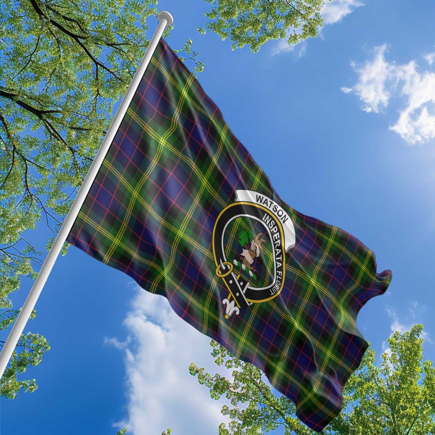 Clan Watson Tartan Flag Crest And Plaid Basic Style