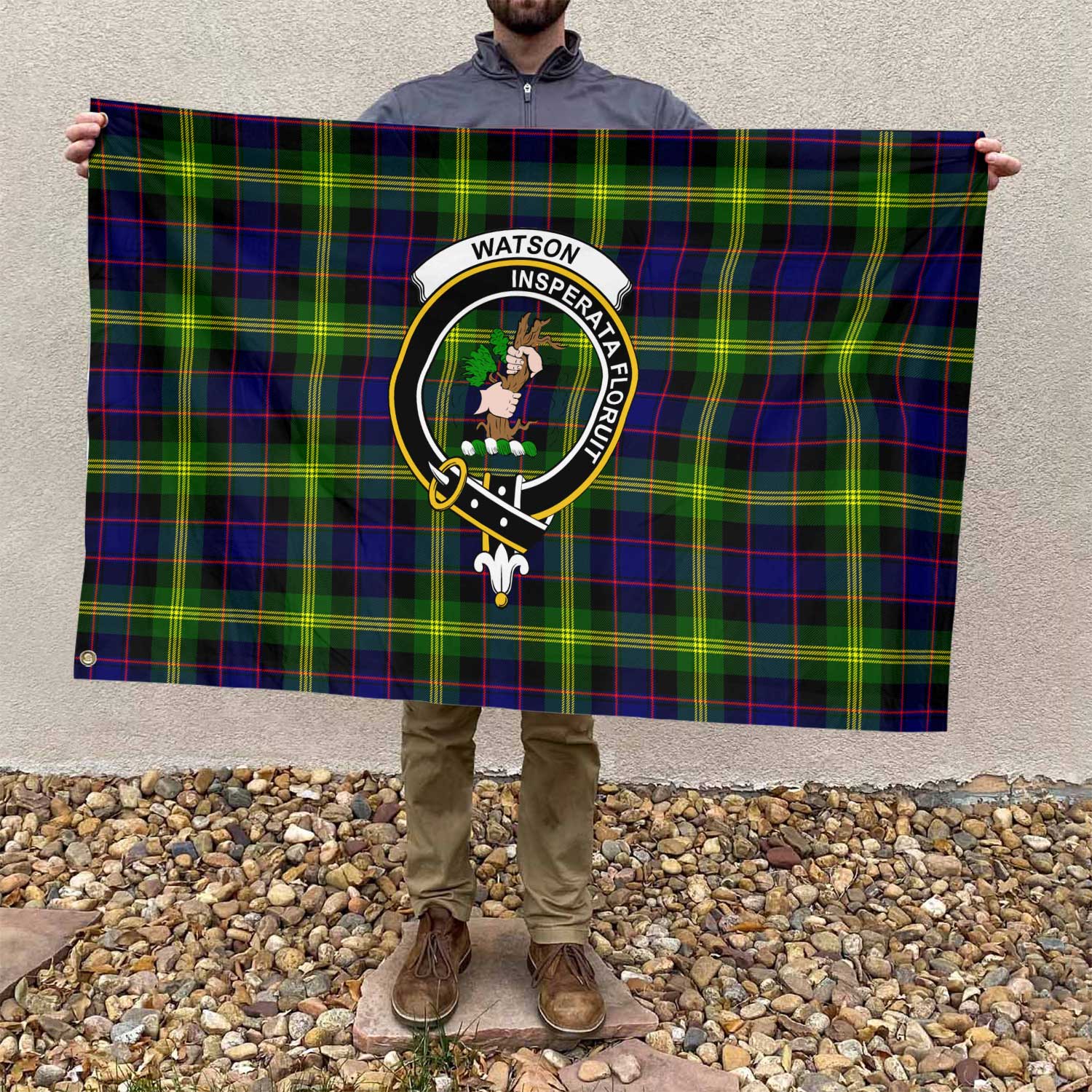 Clan Watson Tartan Flag Crest And Plaid Basic Style