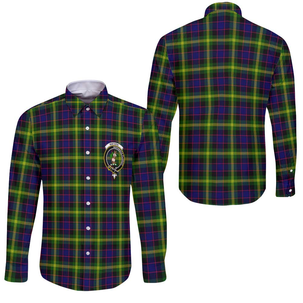 Clan Watson Tartan Long Sleeve Button Shirt Crest And Plaid Basic Style