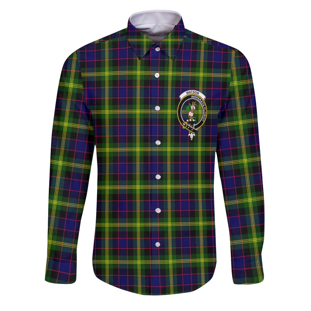Clan Watson Tartan Long Sleeve Button Shirt Crest And Plaid Basic Style