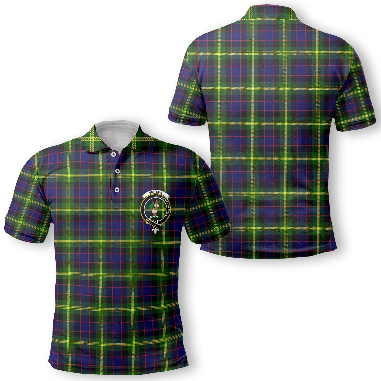 Clan Watson Tartan Men Polo Shirt Crest And Plaid Basic Style