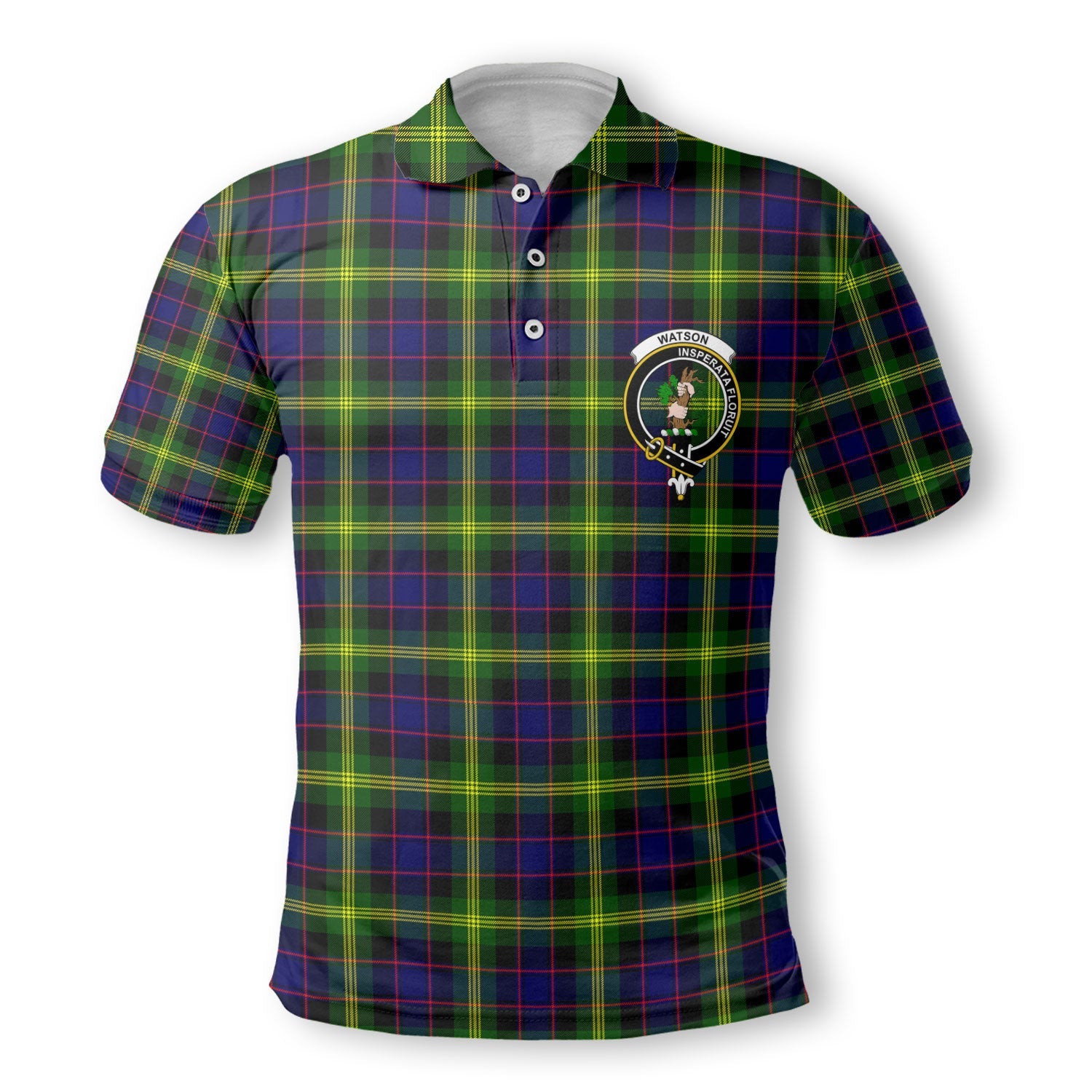 Clan Watson Tartan Men Polo Shirt Crest And Plaid Basic Style