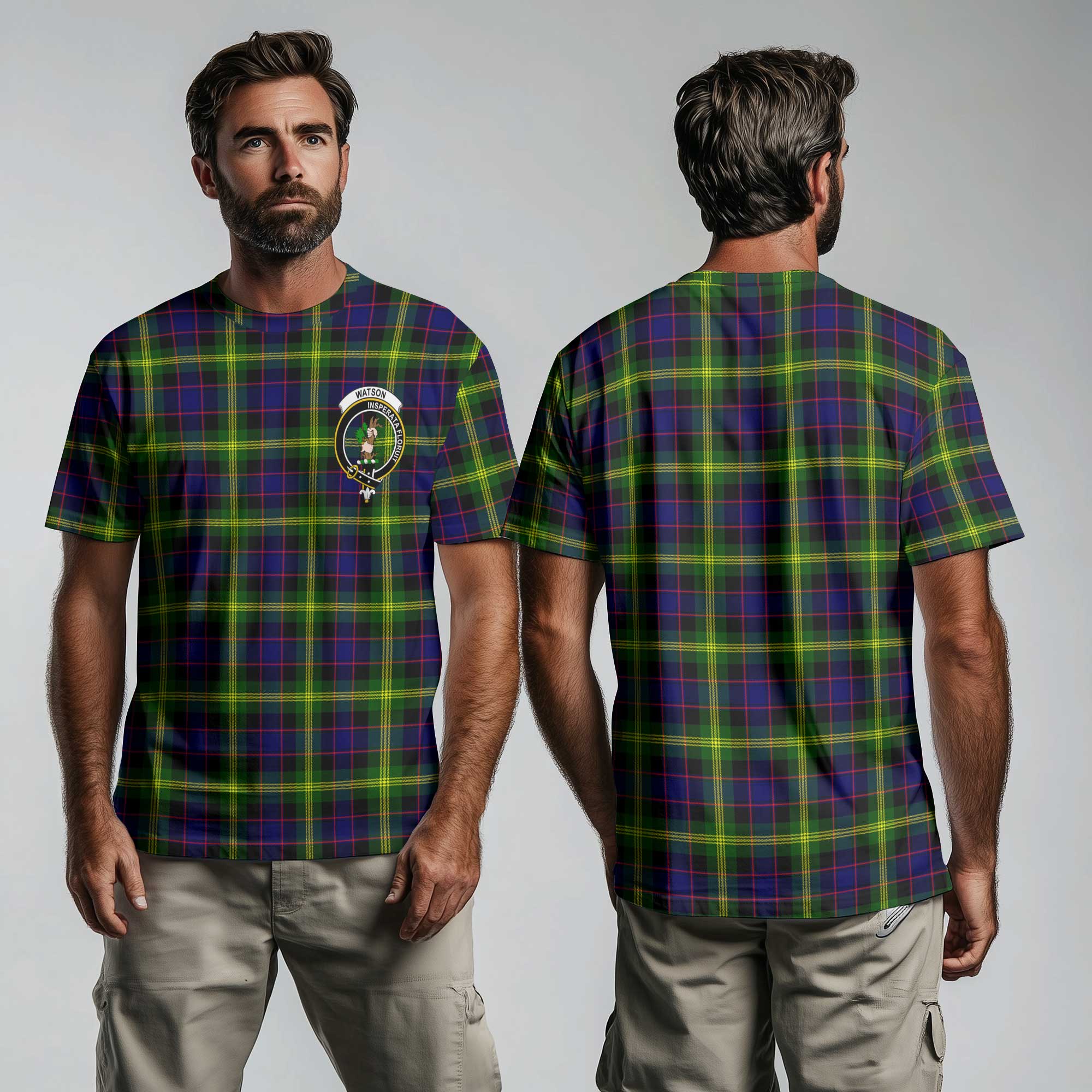 Clan Watson Tartan Men T Shirt Crest And Plaid Basic Style