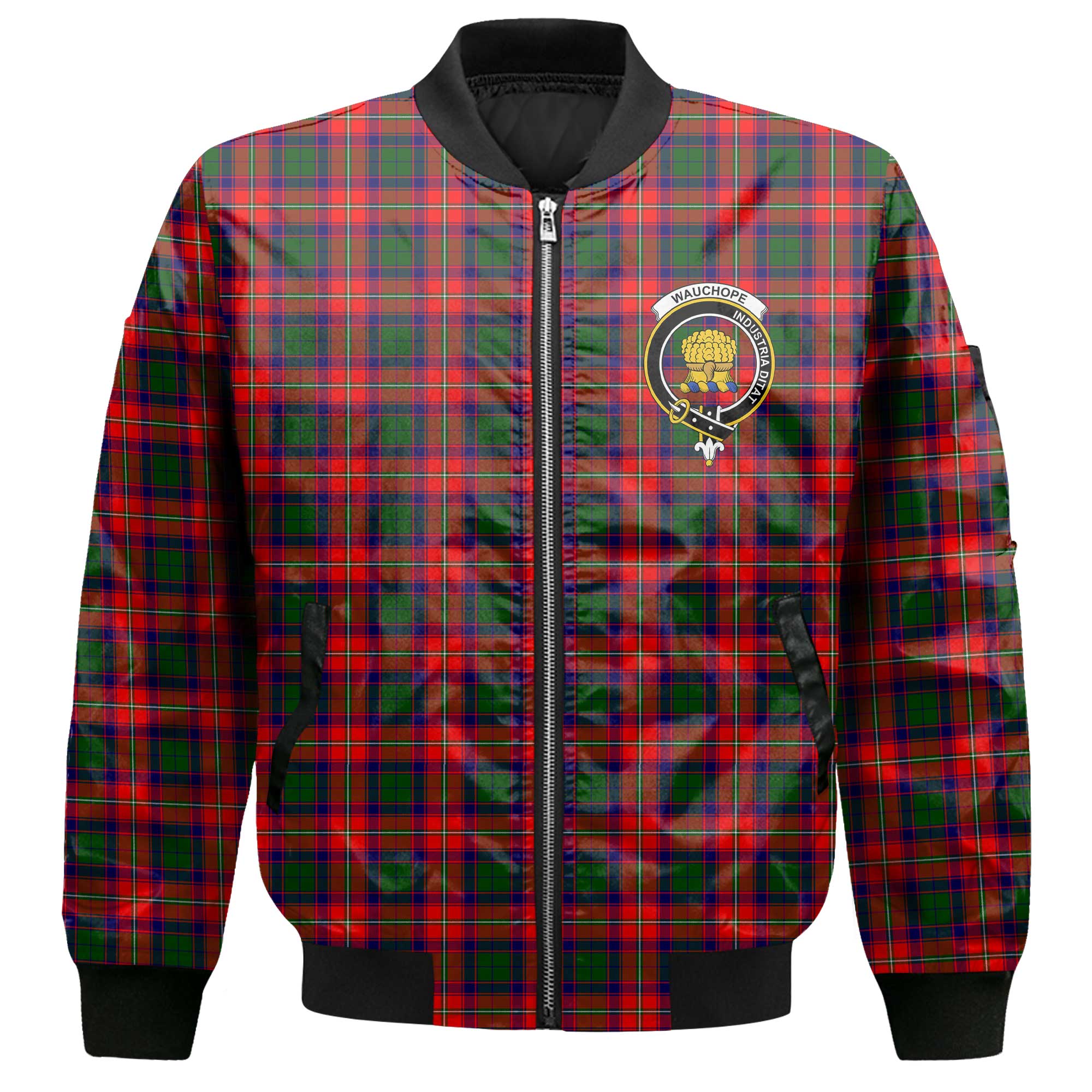 Clan Wauchope Tartan Men Bomber Jacket Crest And Plaid Basic Style
