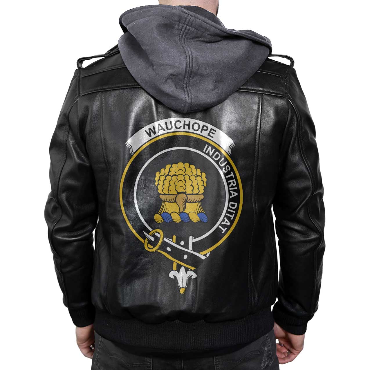 Clan Wauchope Or Waugh Tartan Zip Leather Jacket Crest And Plaid Basic Style