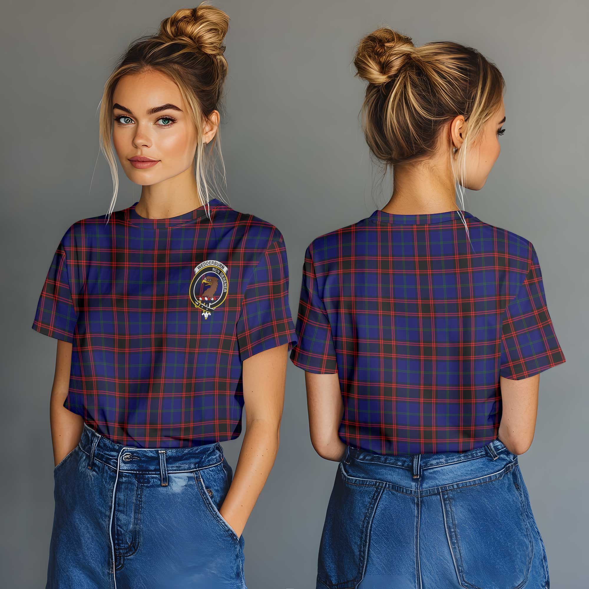 Clan Wedderburn Tartan Women T Shirt Crest And Plaid Basic Style