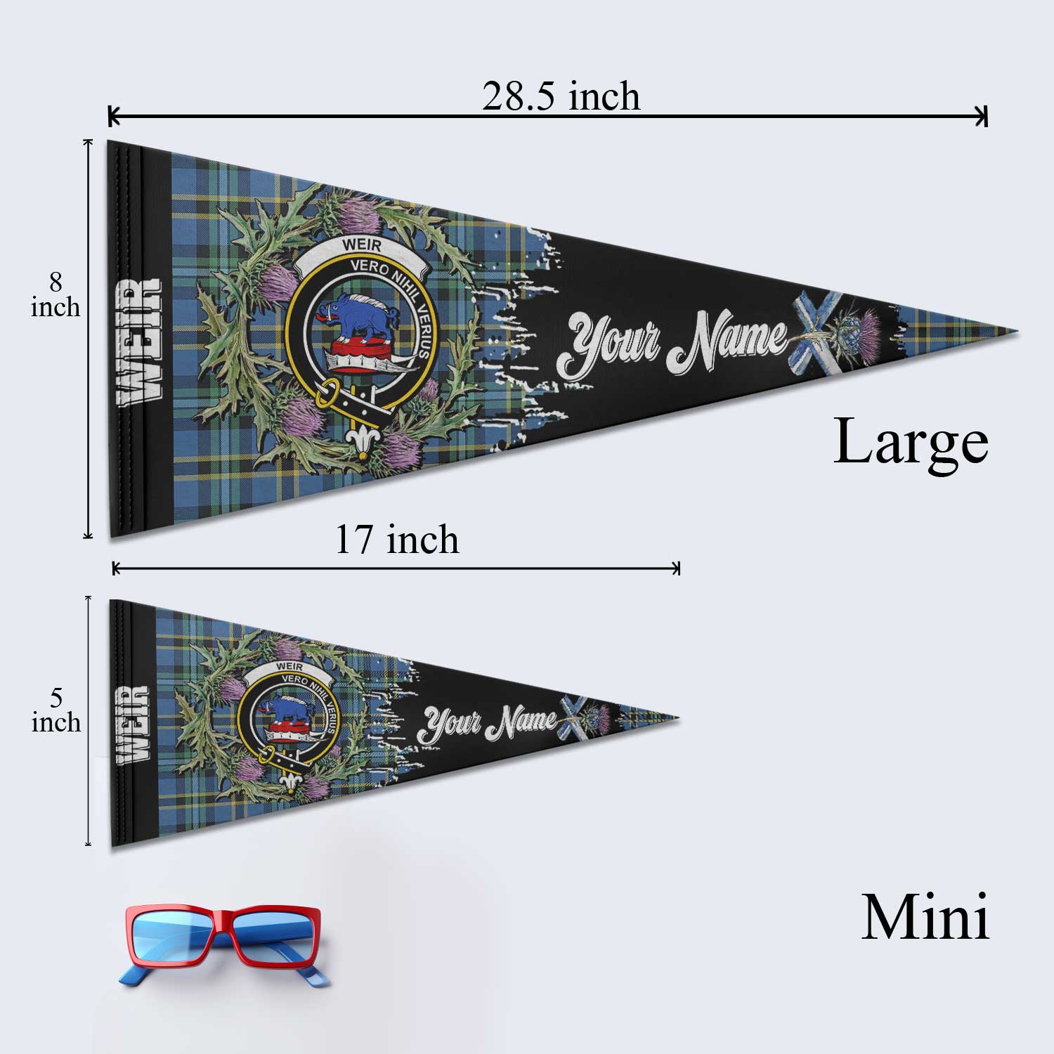 Clan Weir Tartan Felt Pennant Crest And Plaid Basic Style