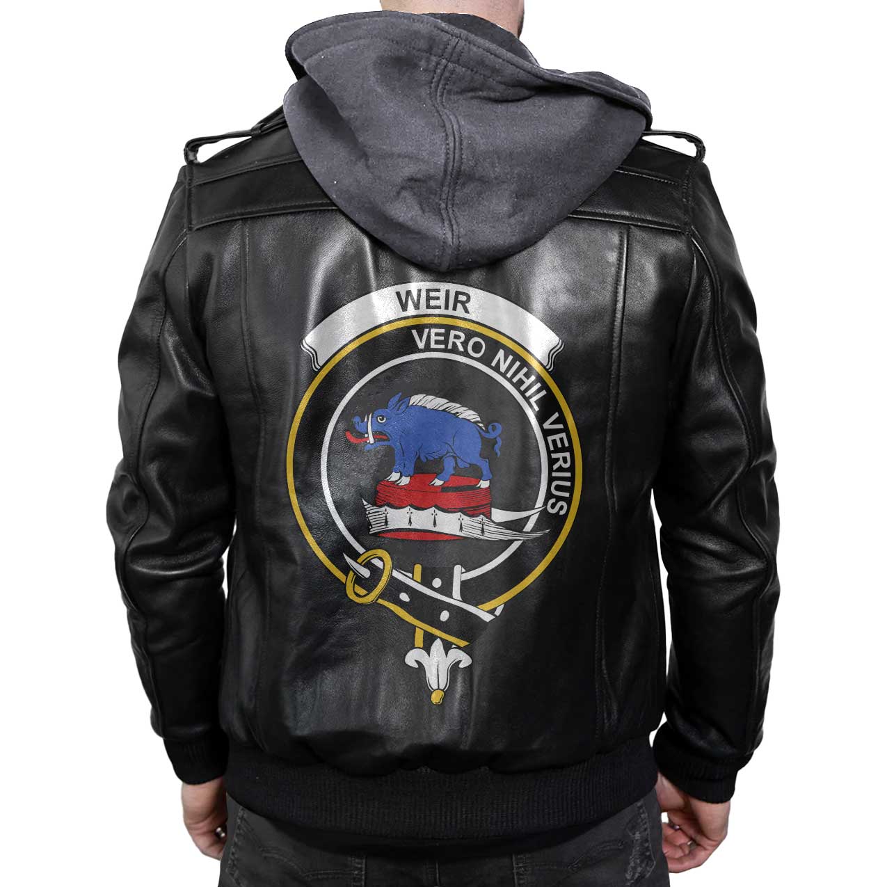 Clan Weir Tartan Zip Leather Jacket Crest And Plaid Basic Style