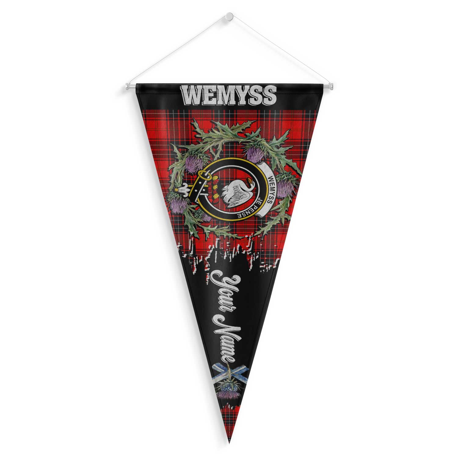 Clan Wemyss Tartan Felt Pennant Crest And Plaid Basic Style