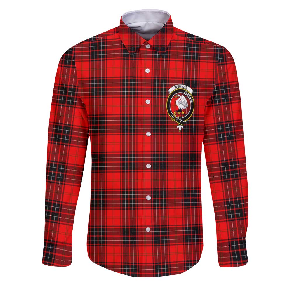 Clan Wemyss Tartan Long Sleeve Button Shirt Crest And Plaid Basic Style