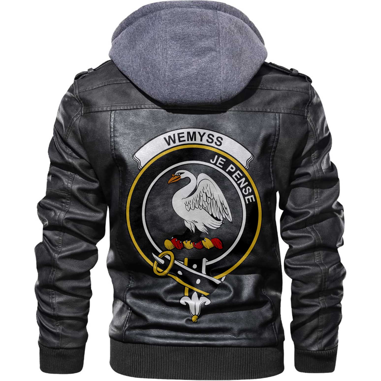 Clan Wemyss Tartan Zip Leather Jacket Crest And Plaid Basic Style