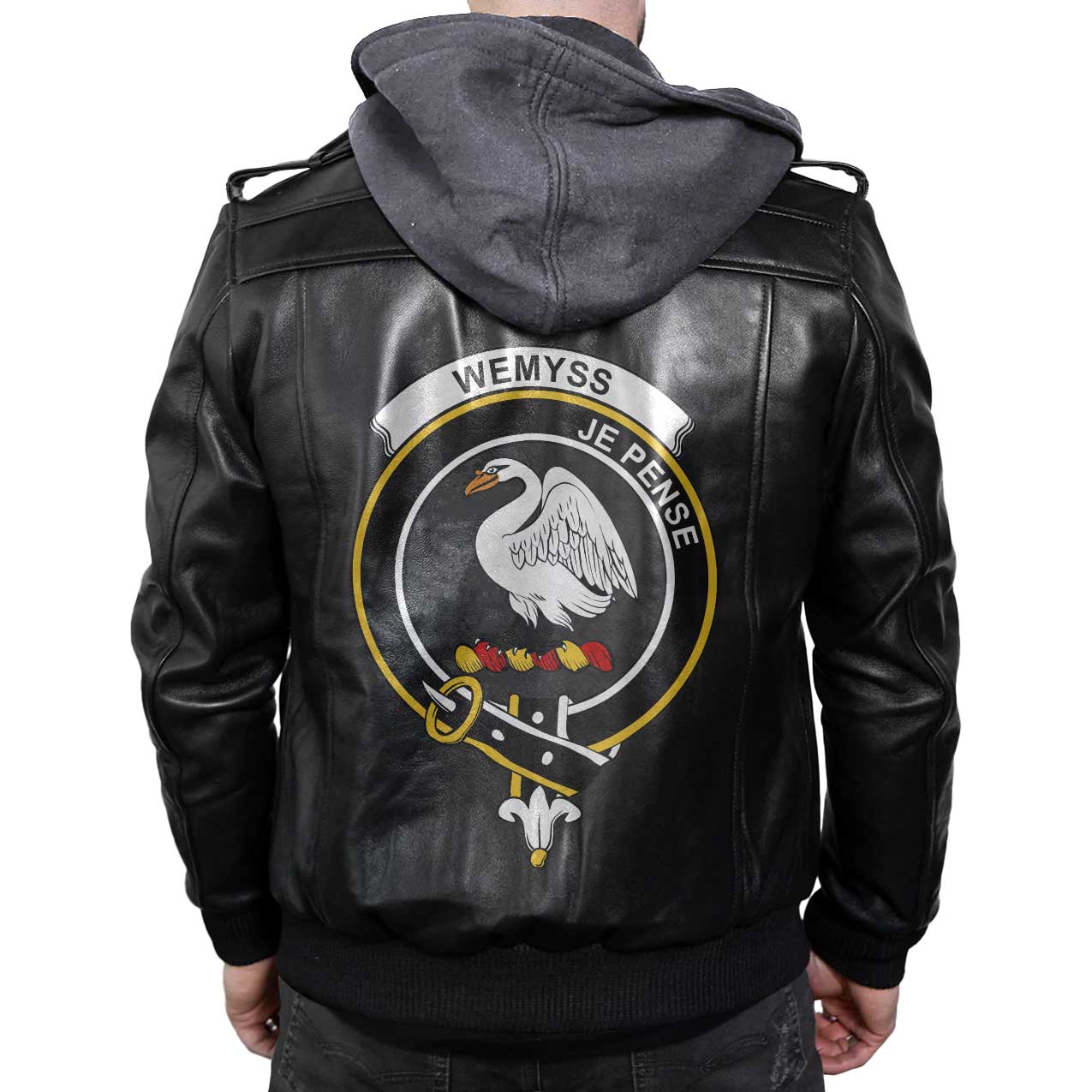 Clan Wemyss Tartan Zip Leather Jacket Crest And Plaid Basic Style