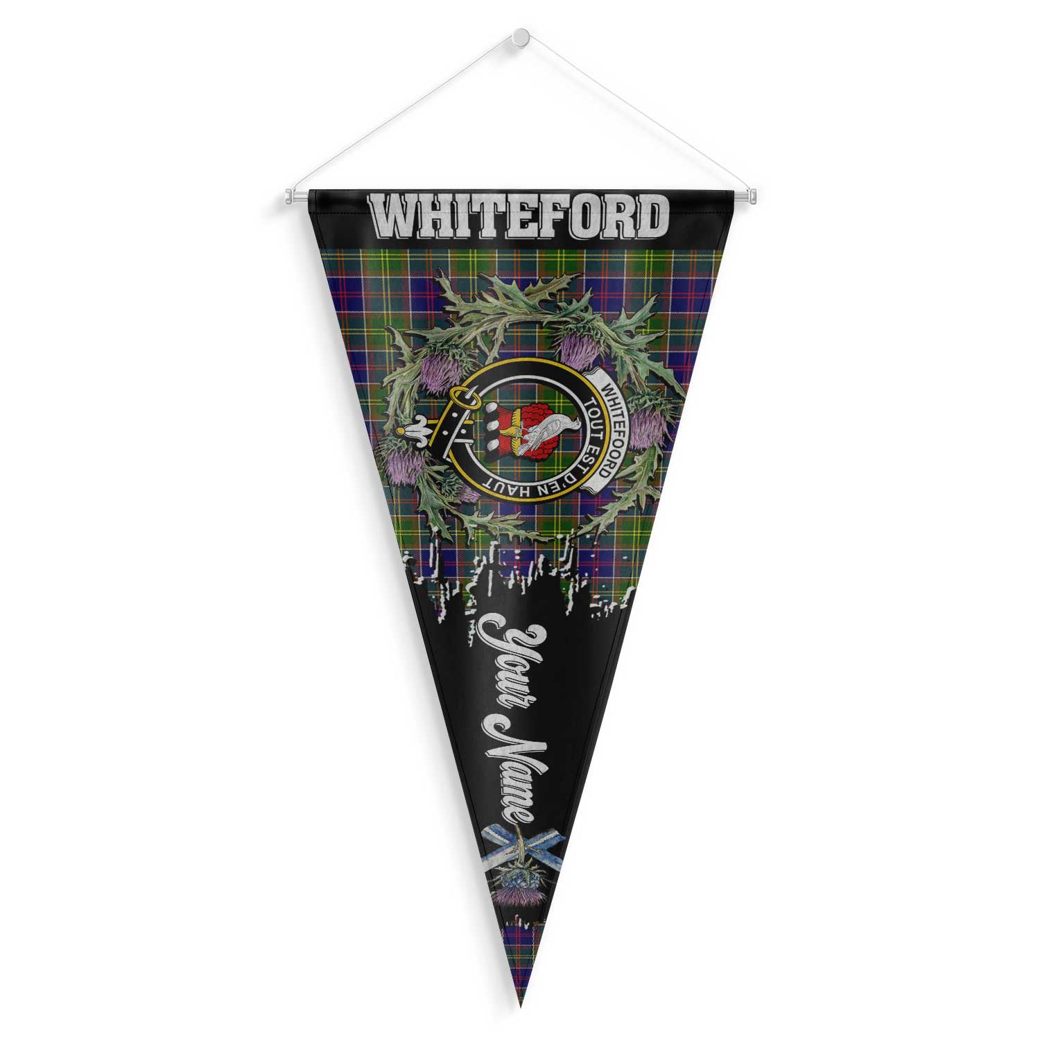 Clan Whiteford Tartan Felt Pennant Crest And Plaid Basic Style
