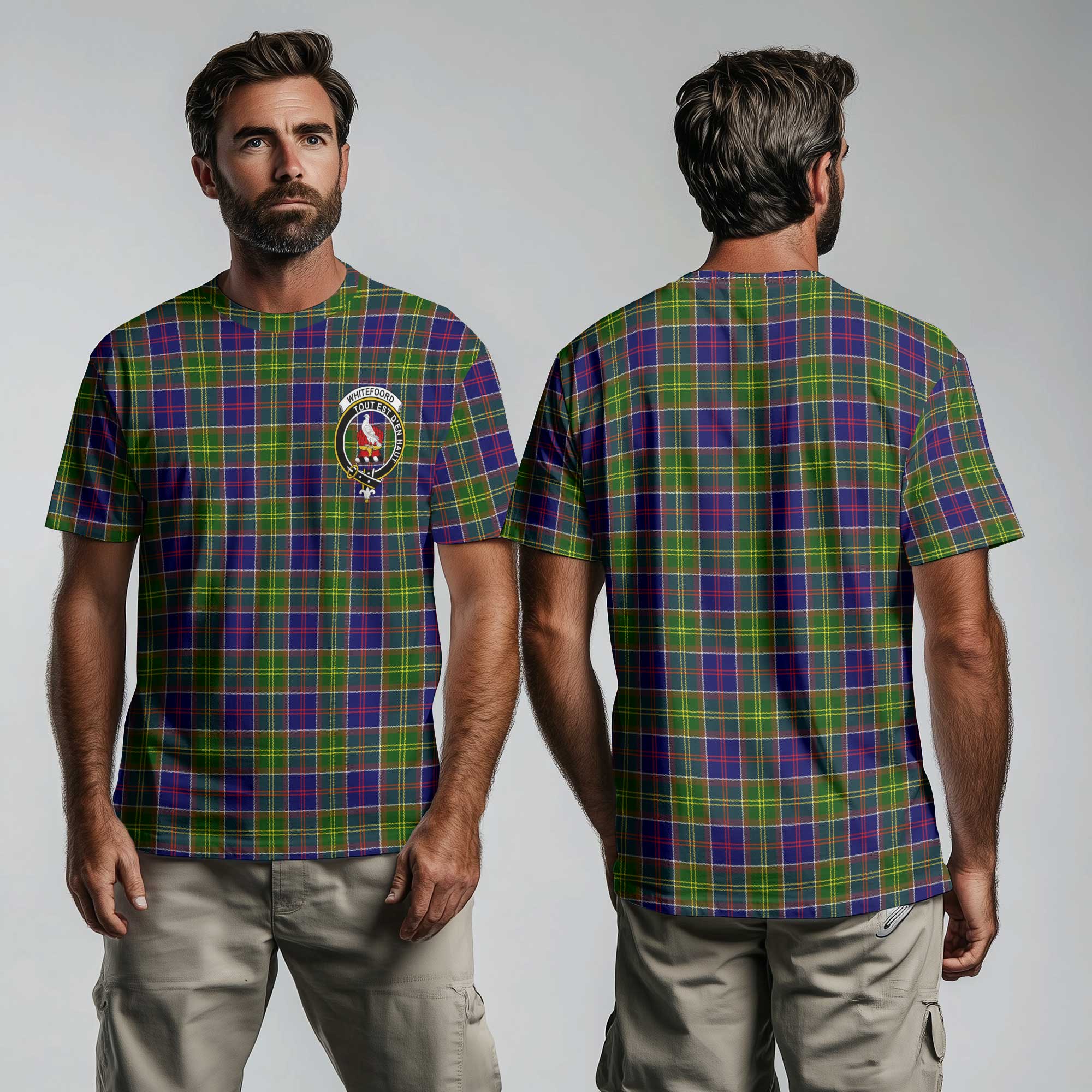 Clan Whiteford Tartan Men T Shirt Crest And Plaid Basic Style