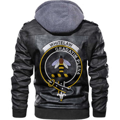 Clan Whitelaw Tartan Zip Leather Jacket Crest And Plaid Basic Style