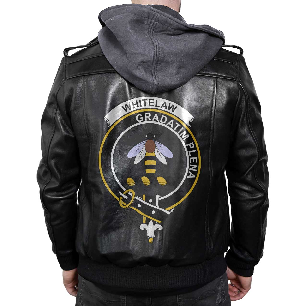 Clan Whitelaw Tartan Zip Leather Jacket Crest And Plaid Basic Style