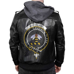 Clan Whitelaw Tartan Zip Leather Jacket Crest And Plaid Basic Style