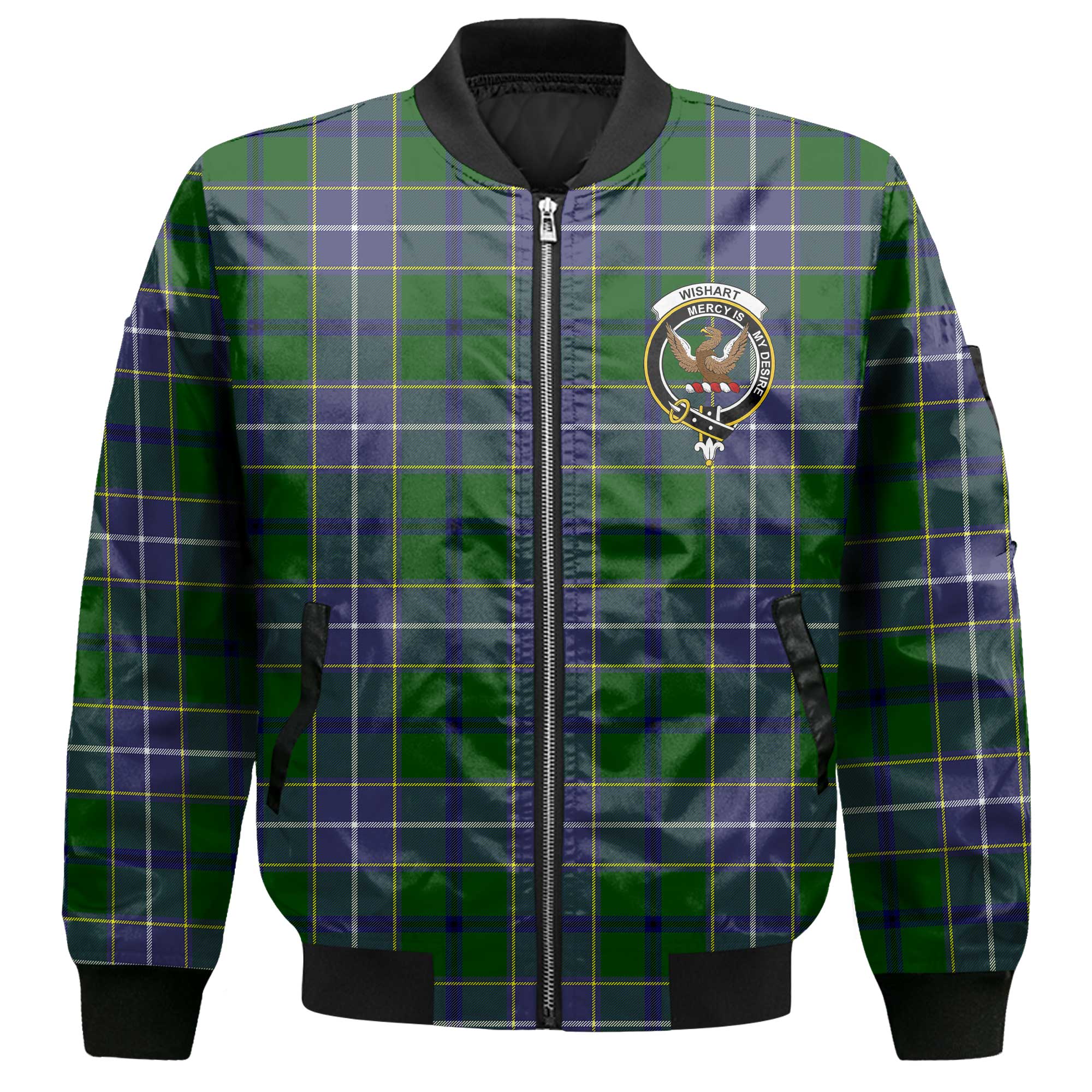 Clan Wishart Tartan Men Bomber Jacket Crest And Plaid Basic Style