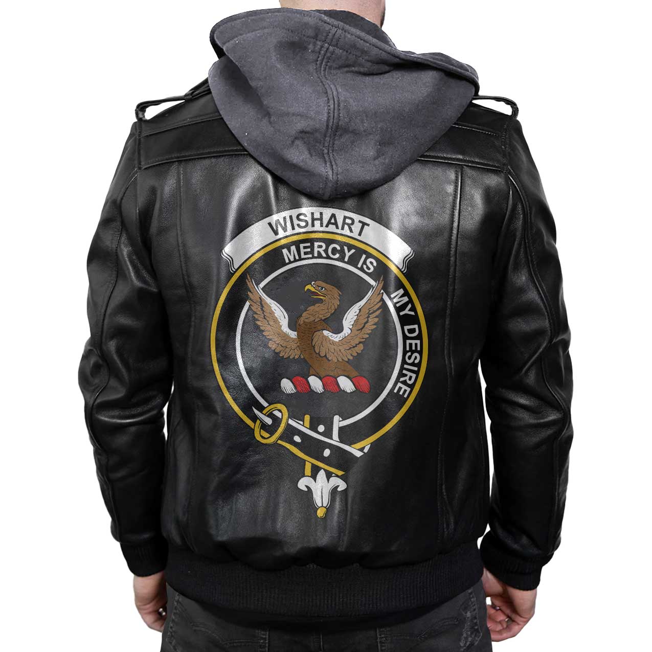 Clan Wishart Tartan Zip Leather Jacket Crest And Plaid Basic Style