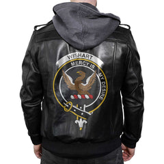 Clan Wishart Tartan Zip Leather Jacket Crest And Plaid Basic Style