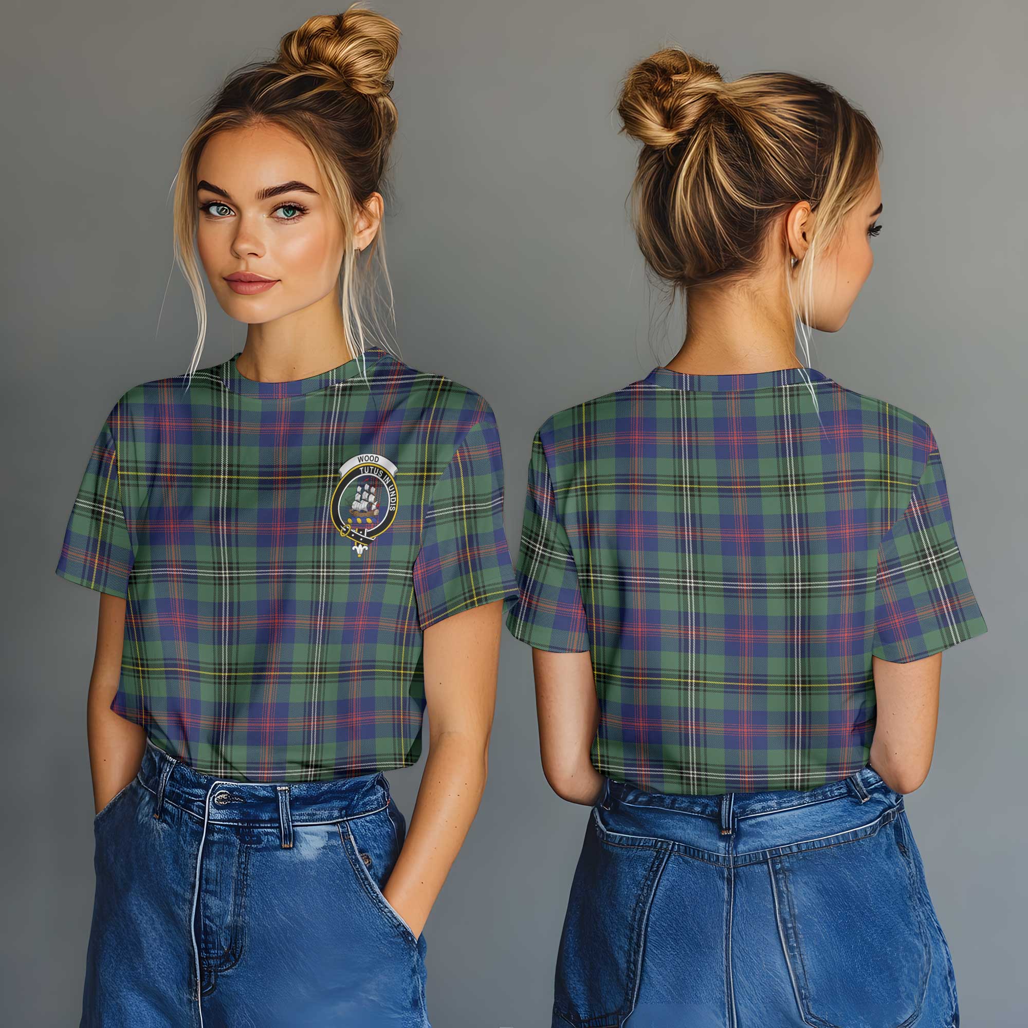 Clan Wood Tartan Women T Shirt Crest And Plaid Basic Style