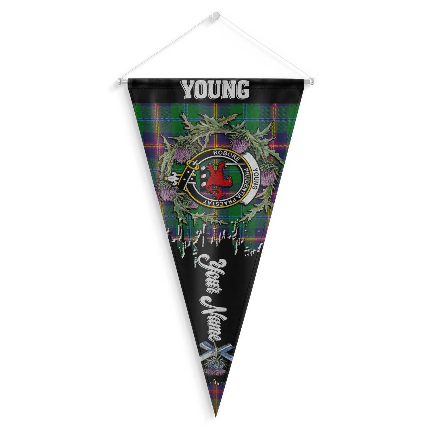 Clan Young Tartan Felt Pennant Crest And Plaid Basic Style