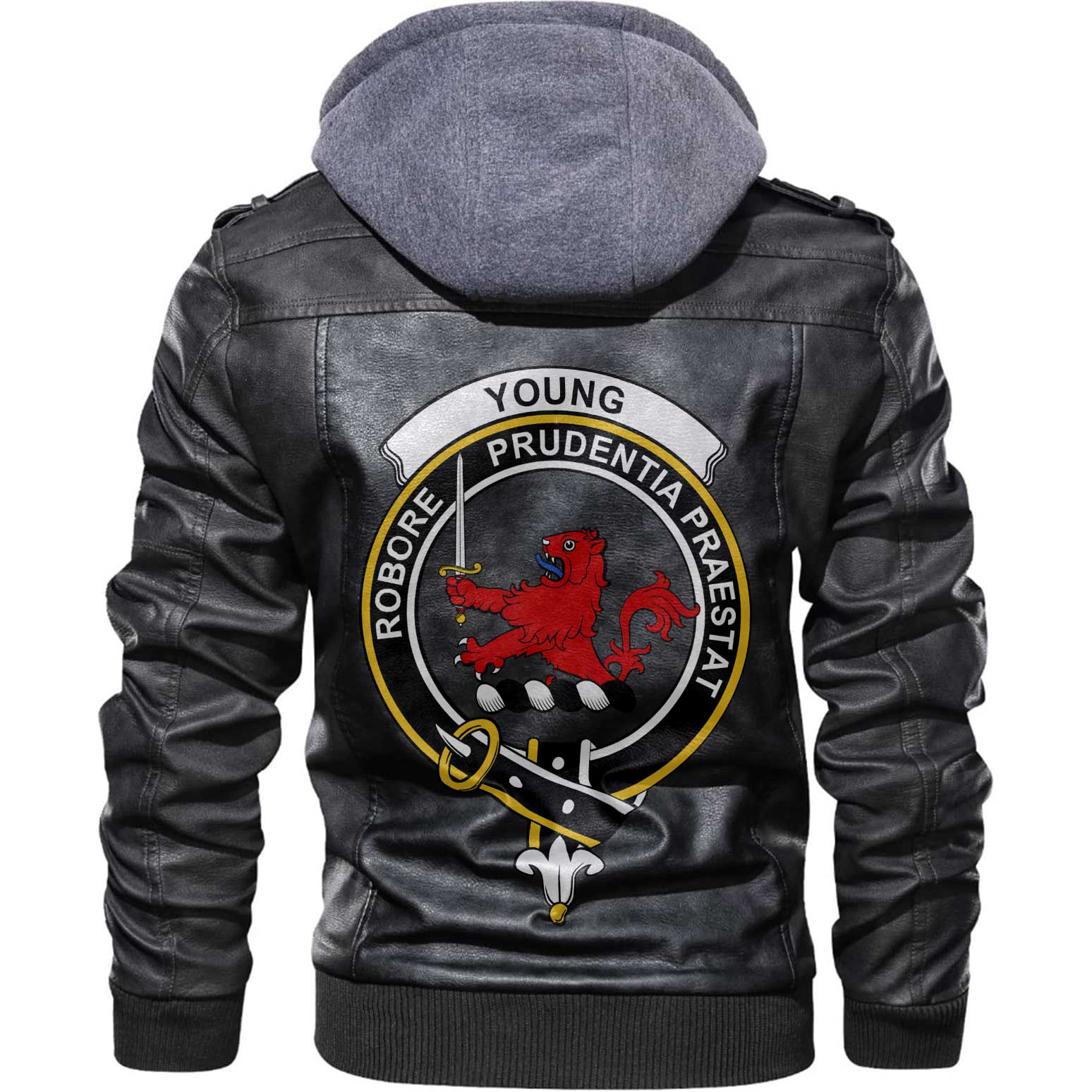 Clan Young Tartan Zip Leather Jacket Crest And Plaid Basic Style