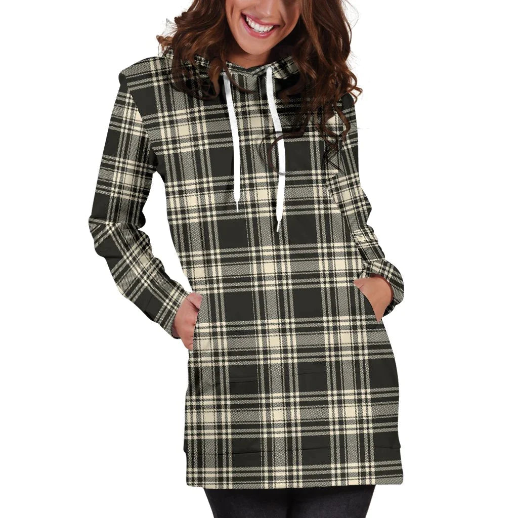 Menzies Black & White Ancient Tartan Plaid Hoodie Dress