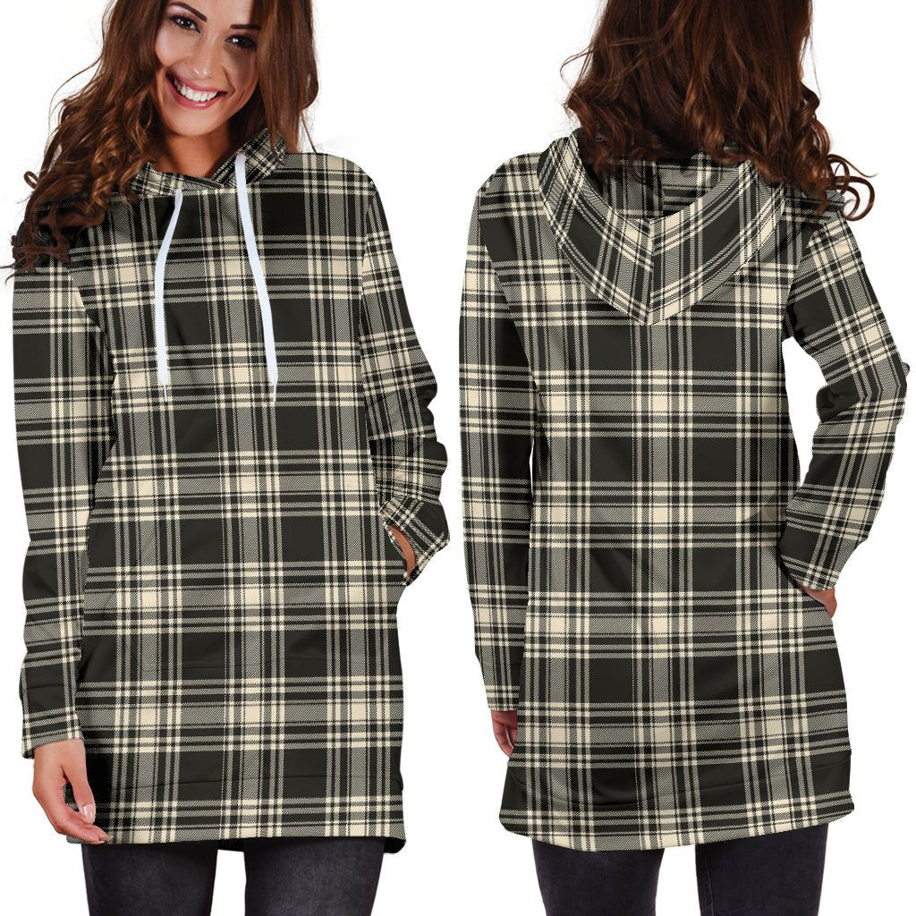 Menzies Black & White Ancient Tartan Plaid Hoodie Dress