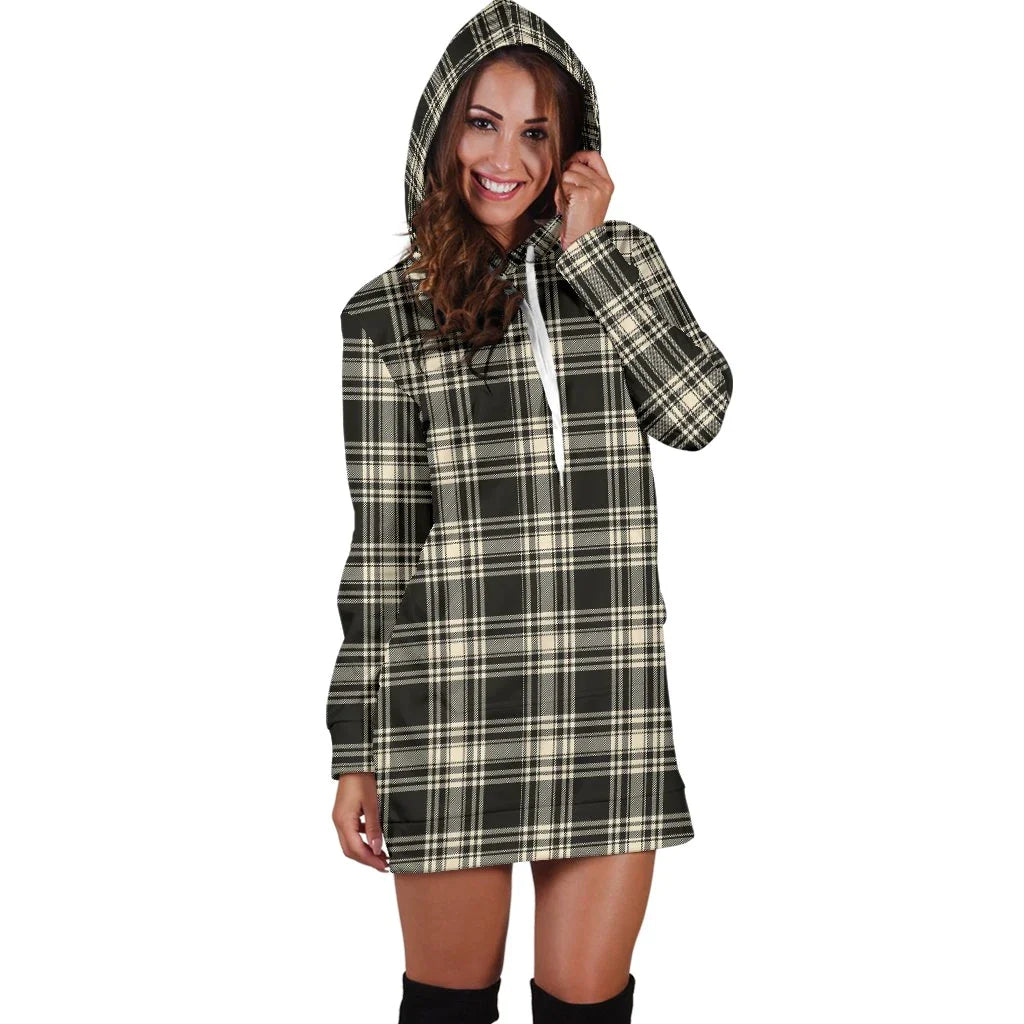 Menzies Black & White Ancient Tartan Plaid Hoodie Dress