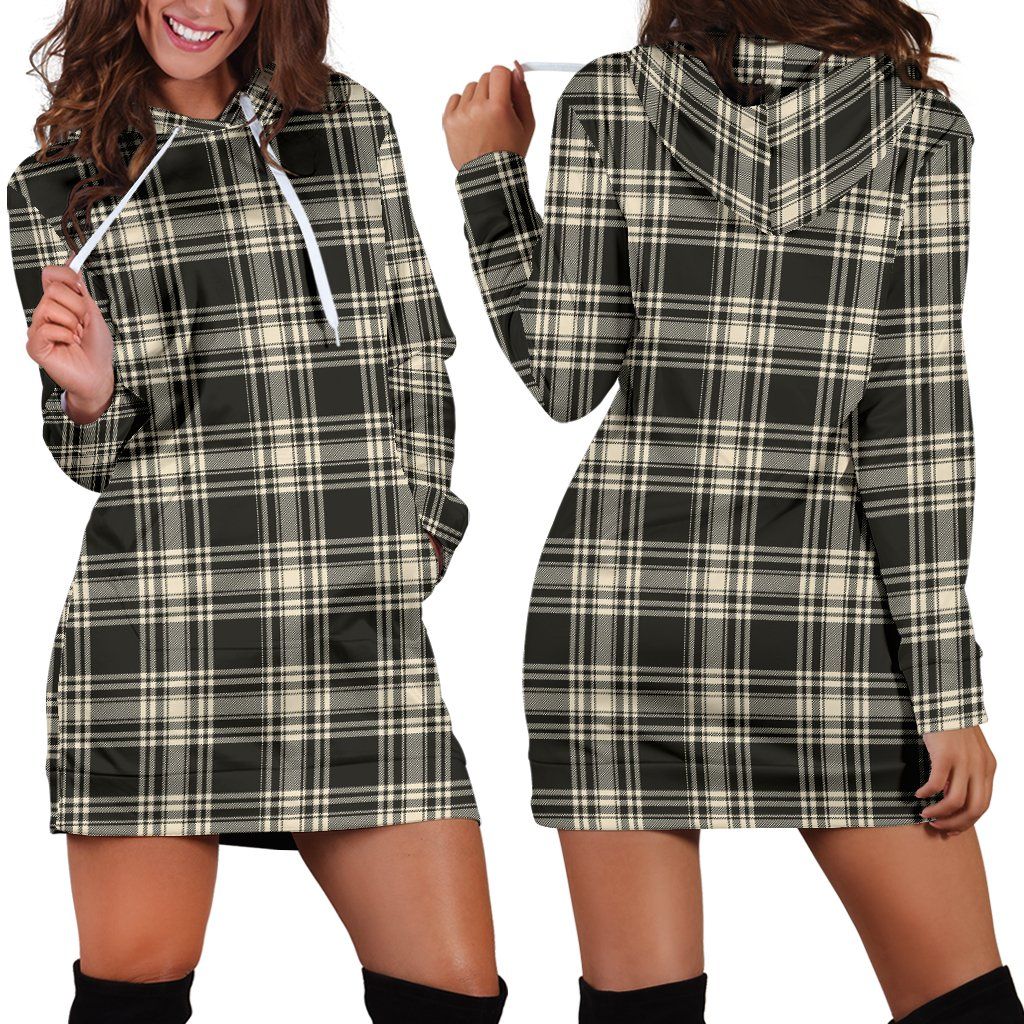 Menzies Black & White Ancient Tartan Plaid Hoodie Dress