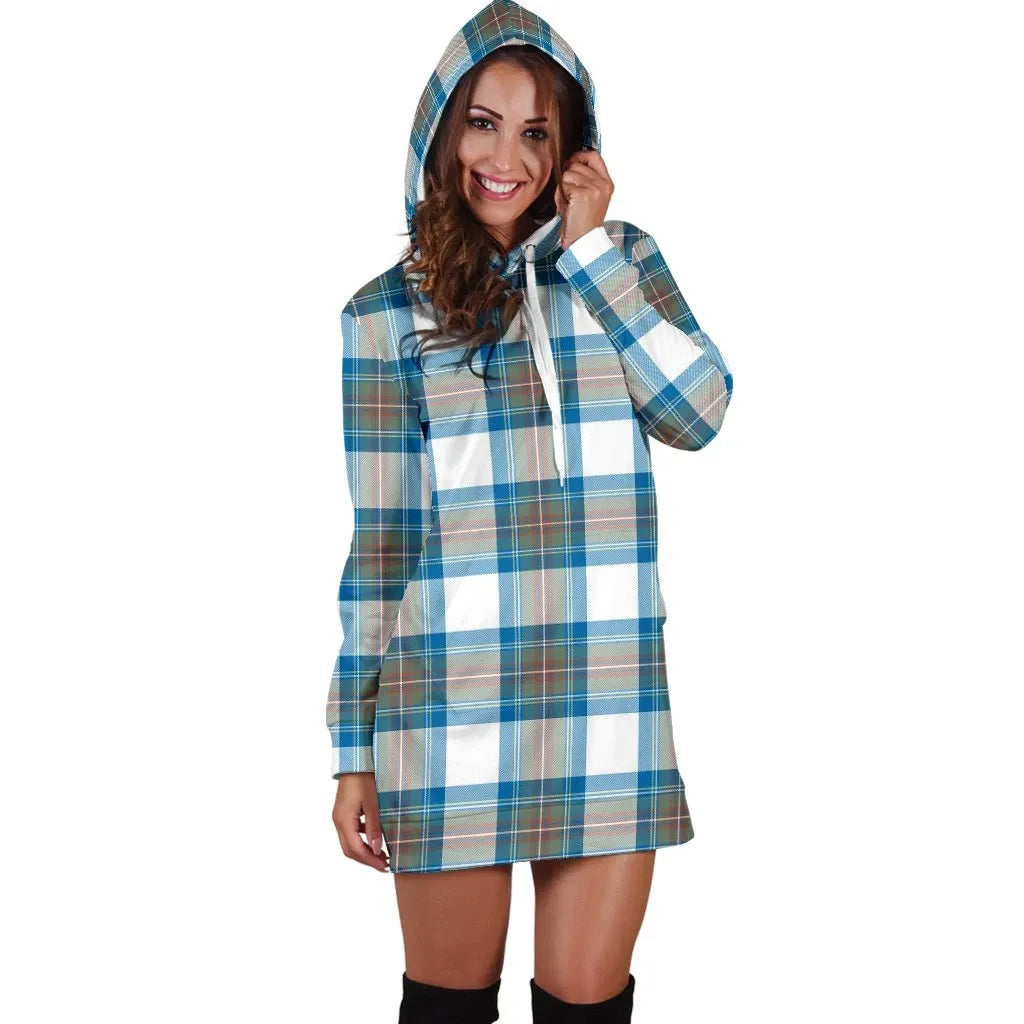 Stewart Muted Blue Tartan Plaid Hoodie Dress