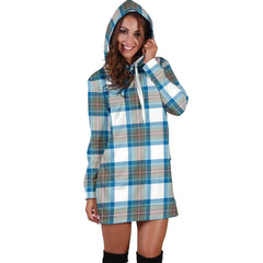 Stewart Muted Blue Tartan Plaid Hoodie Dress