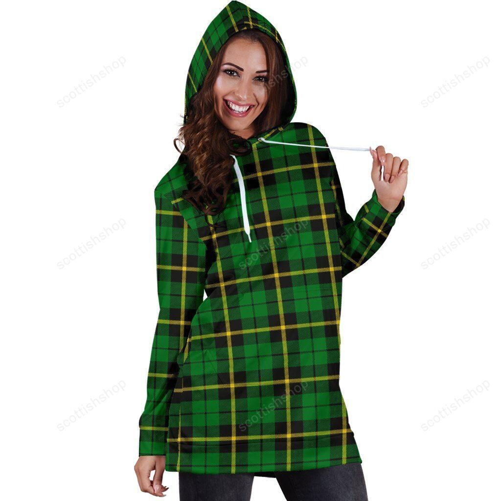 Wallace Hunting, Green Tartan Plaid Hoodie Dress