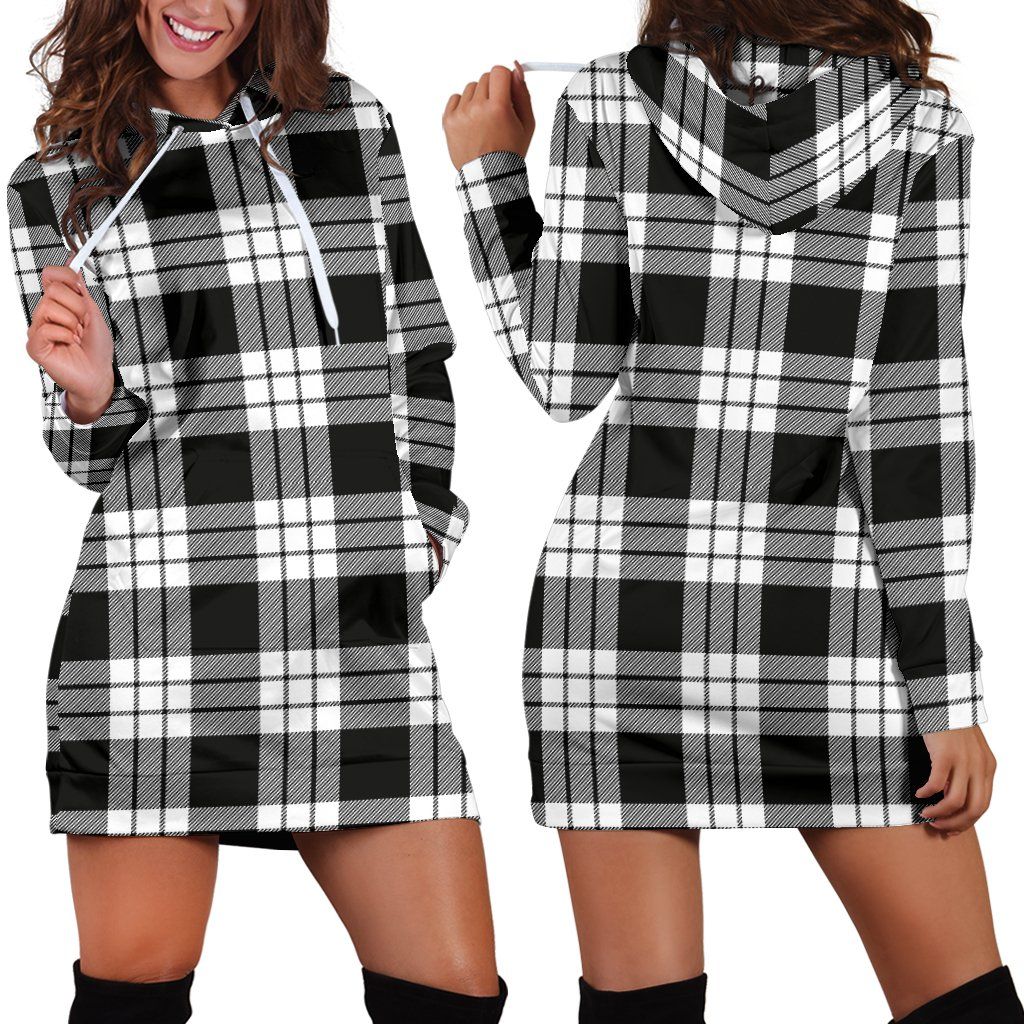 MacFarlane Black & White Tartan Plaid Hoodie Dress