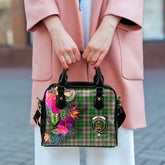 Gray Tartan Hibiscus Shoulder Handbag