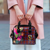 Broun Tartan Hibiscus Shoulder Handbag