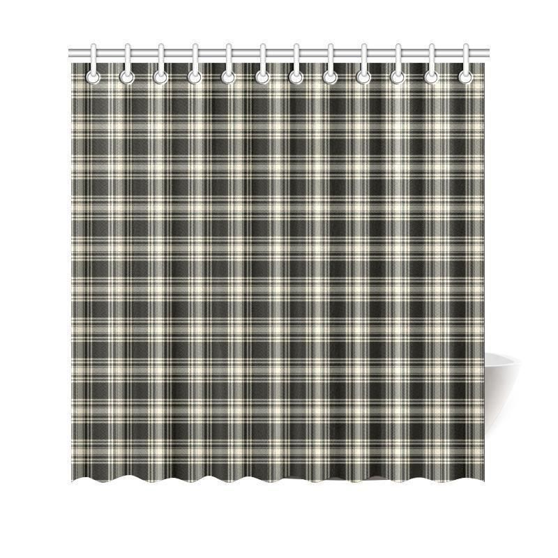 Menzies Black & White Ancient Tartan Plaid Shower Curtain