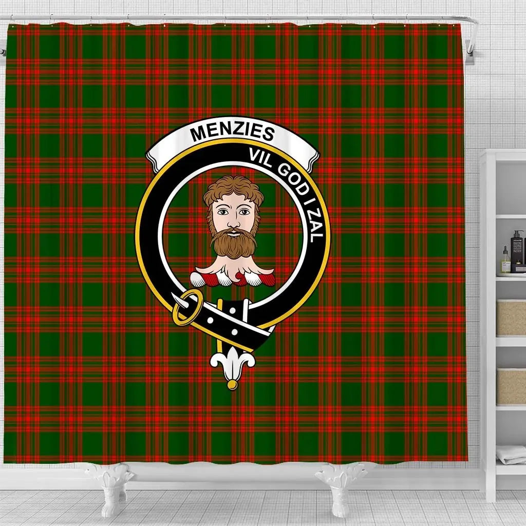 MENZIES GREEN MODERN Tartan Crest Shower Curtain