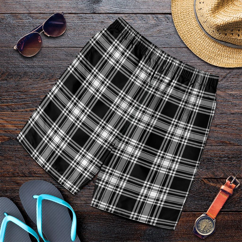 Menzies Black & White Modern Tartan Plaid Men's Shorts