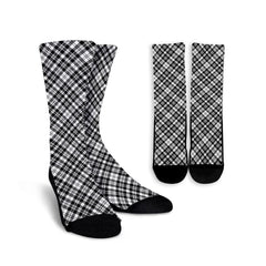 Scott Black & White Modern Tartan Plaid Crew Socks