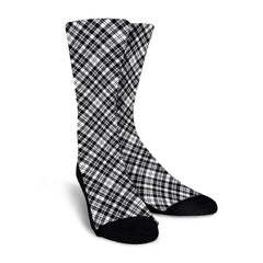 Scott Black & White Modern Tartan Plaid Crew Socks