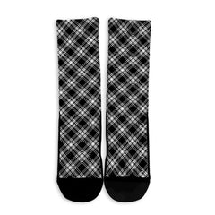 Menzies Black & White Modern Tartan Plaid Crew Socks