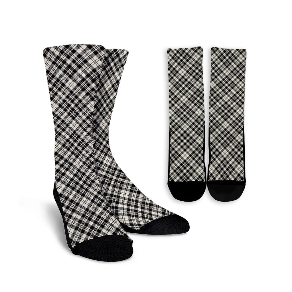 Scott Black & White Ancient Tartan Plaid Crew Socks